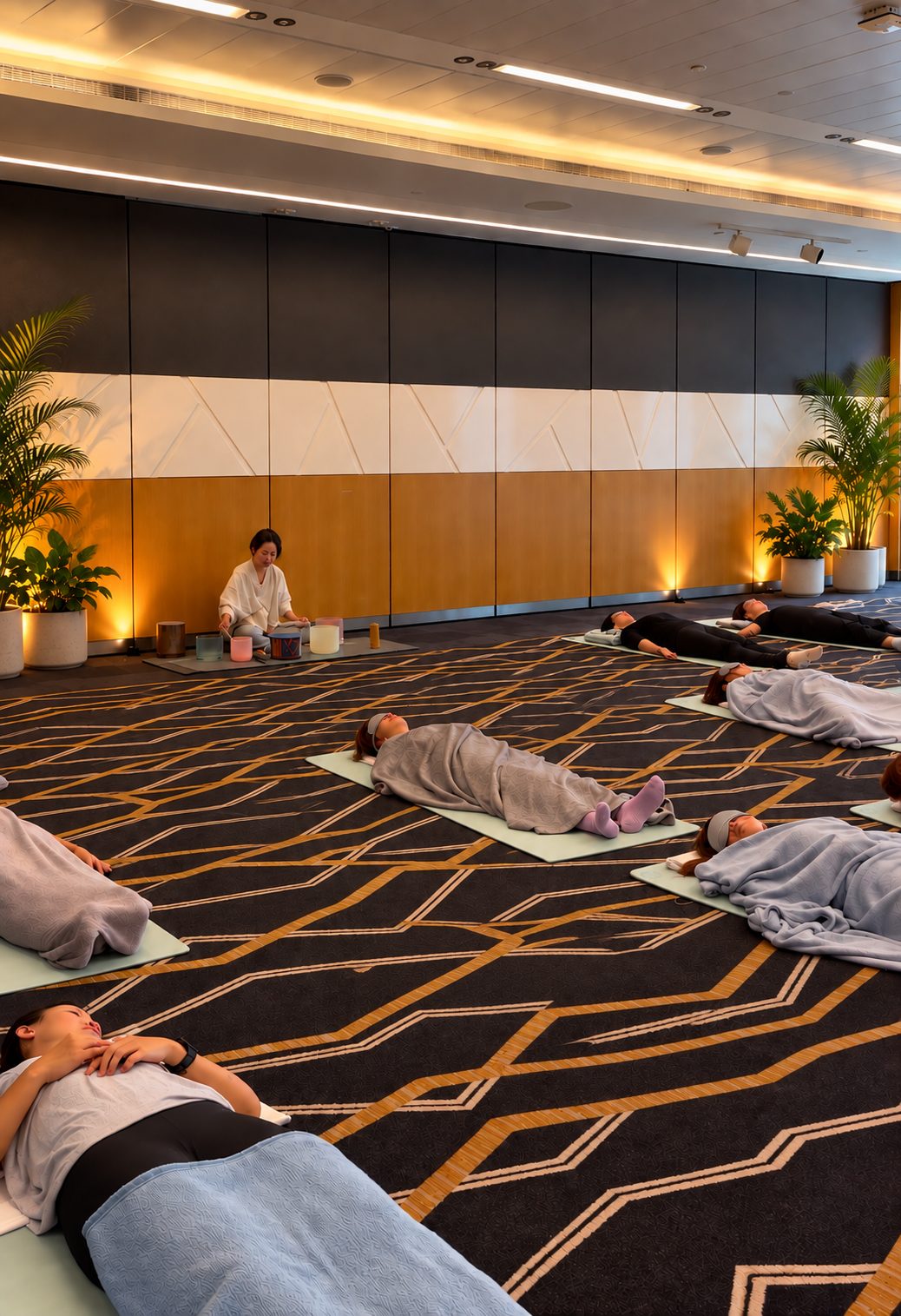 Participants resting on mats during a Soulsound Asia sound bath session at Impact Week
